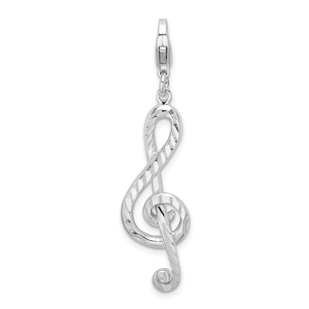 Sterling Silver Polished Diamond-cut Treble Clef Bracelet Charm Lobster Clasp